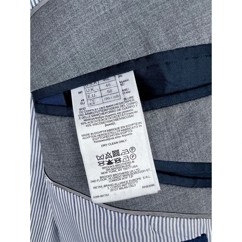 Brooks Brothers 346 Explorer Fitzgerald Fit‎ Grey Wool Blend Suit Jacket 46L